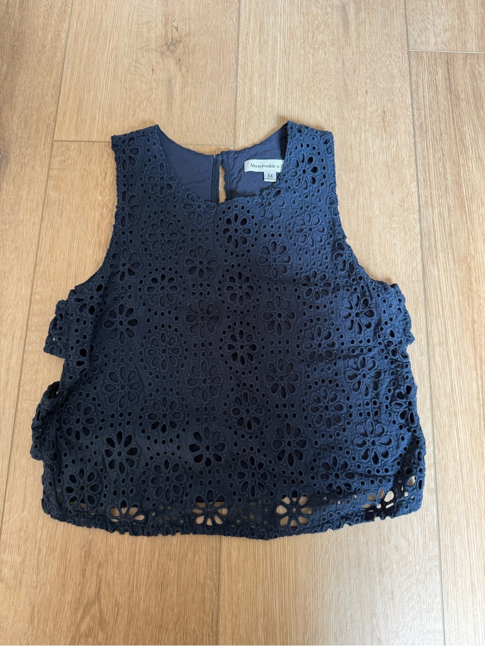 Abercrombie & Fitch Navy Floral Eyelet Cropped Tank with Side Cut Outs
